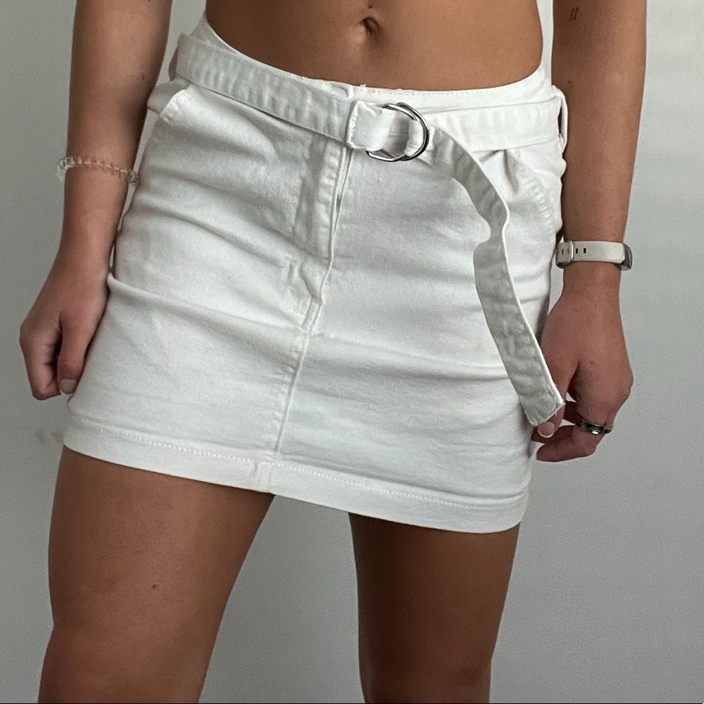 Superdown white jean skirt